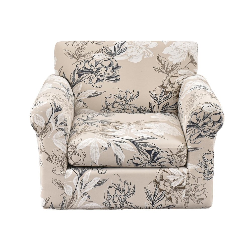 CRFATOP 2 Piece Floral Soft Chair Covers for Dogs Stretch Armchair Cover Slipcovers for 1 Seater Chair Slip Cover Washable Sofa Furniture Covers with 1 Individual Cushion Covers,(Small,34)