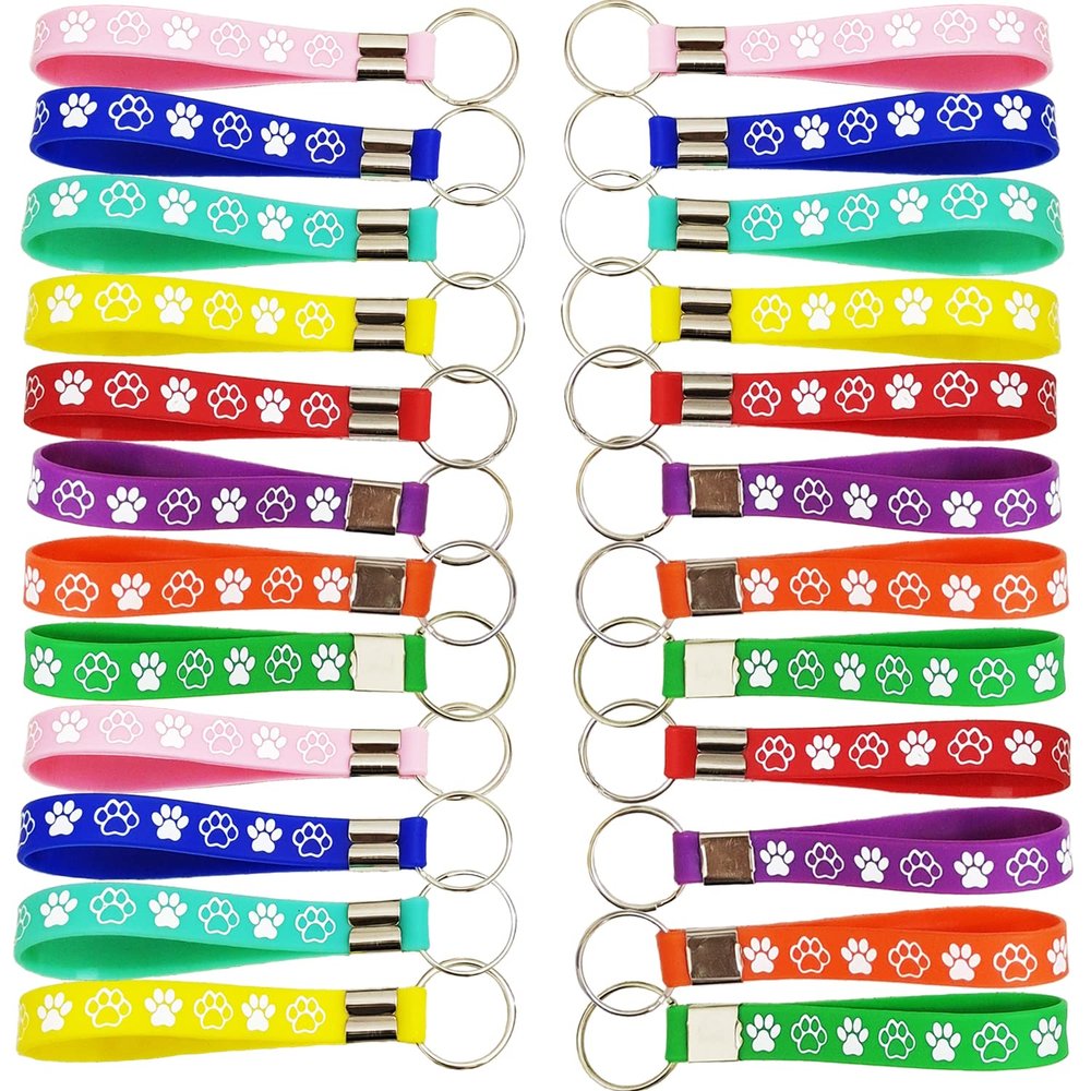 BignzwUra 24 Dog Paw Themed Party Rubber Keychains Paw Print Baby Shower Birthday Puppy Party Favors Supplies Decorations Goodie Bag Favor Stuffers Silicone Keychains