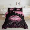 Manfei Lips Comforter Set Twin Size, Rose Glitter Bedding Set 2pcs for Girls Women Bedroom Decor, Pink Twinkling Sparkling Mouth Quilt Set Soft Polyester Duvet Set with 1 Pillowcase view 1