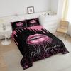 Manfei Lips Comforter Set Twin Size, Rose Glitter Bedding Set 2pcs for Girls Women Bedroom Decor, Pink Twinkling Sparkling Mouth Quilt Set Soft Polyester Duvet Set with 1 Pillowcase view 3