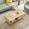 41.34" Rattan Coffee Table, Sliding Door for Storage, Solid Wood Legs, Modern Table for Living Room Natural view 3
