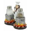 1 Set Of French Chef With Flaming Double Cauldron Pots Salt & Pepper Shakers Holder view 3