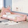 Bellemave Pink Upholstered Twin Bed with Ears Shaped Bottom Tufted Headboard, Low Platform Bed Frame with Rails for Kids Girls Boys Teens, Faux Leather view 1