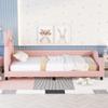 Bellemave Pink Upholstered Twin Bed with Ears Shaped Bottom Tufted Headboard, Low Platform Bed Frame with Rails for Kids Girls Boys Teens, Faux Leather view 3