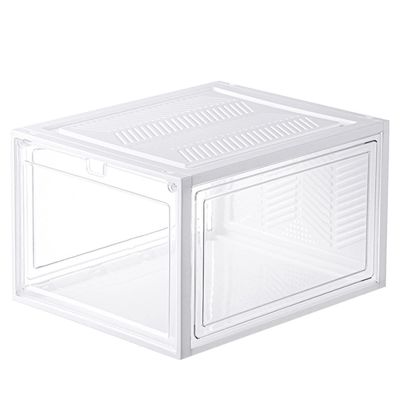 VALINK Stackable Shoe Storage Boxes, Shoe Organizer for Closet Shoe Boxes Clear Plastic Stackable Shoe Bins for Closet, Shoe Containers, Shoe Display Case White