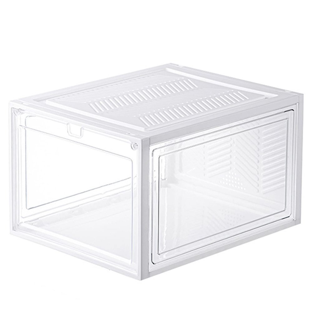 VALINK Stackable Shoe Storage Boxes, Shoe Organizer for Closet Shoe Boxes Clear Plastic Stackable Shoe Bins for Closet, Shoe Containers, Shoe Display Case White