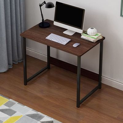 KWOKING Wooden Rectangular Writing Desk Bedroom Office Desk with Metal Legs Computer Desk Desktop Table Simple Economical Student Home Rental Writing Desk Bookshelf Walnut 31.5" L x 14.5" W x 29" H