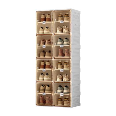 ANTBOX Shoe Organizer Storage Box, Portable Folding Shoe Rack For Closet With Magnetic Clear Door,Large Sneaker Cabinet Bins Sturdy Easy Assembly 8 Layers-16 Grids