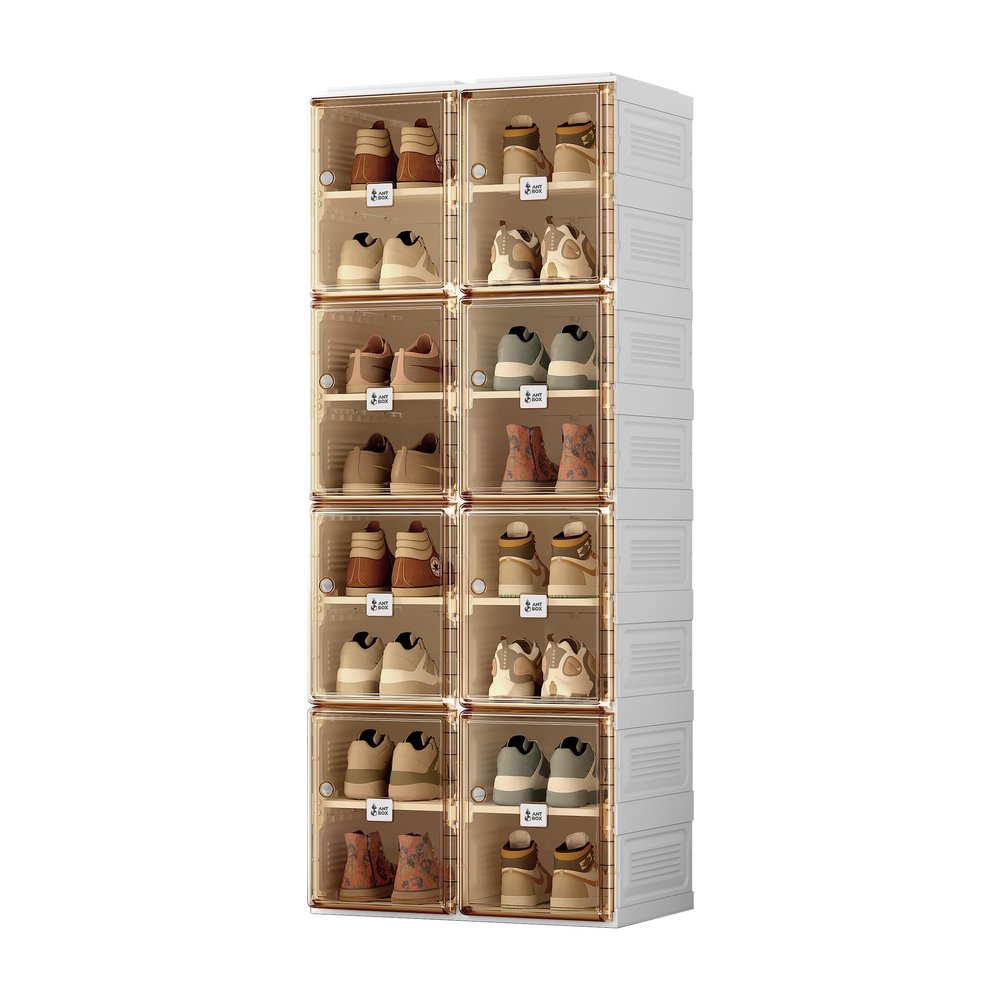 ANTBOX Shoe Organizer Storage Box, Portable Folding Shoe Rack For Closet With Magnetic Clear Door,Large Sneaker Cabinet Bins Sturdy Easy Assembly 8 Layers-16 Grids
