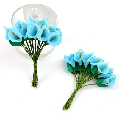 HXSCOO 12/36/72/144Pcs Mini Calla Lily Artificial Flowers Foam Fake Flowers for Home Decor Wedding Decoration Craft Garland Accessories (Color : Sky Blue, Size : 72Pcs)