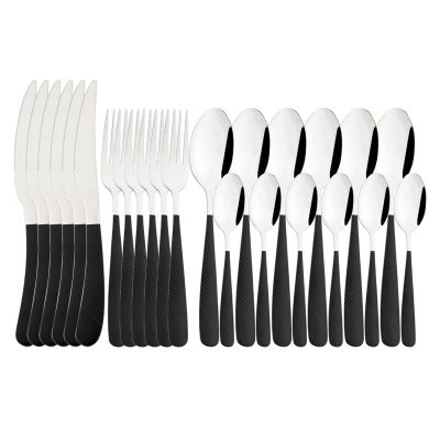 NEPIAN Vintage Gold 24Pcs Dinnerware Set Stainless Steel Tableware Set Fork Spoon Silverware Kitchen Colorful Cutlery Set leisurely (Color : Black Silver)