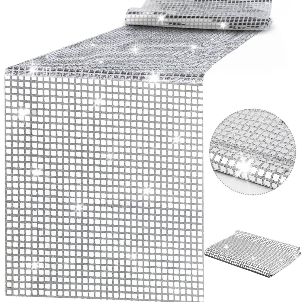 12 x 108 Inches Disco Party Table Runner Mirror Silver Table Cover 70s Disco Dance Party Birthday Party Supplies 80s Hip Hop Party Decoration and Supplies for Table (PD04-1)