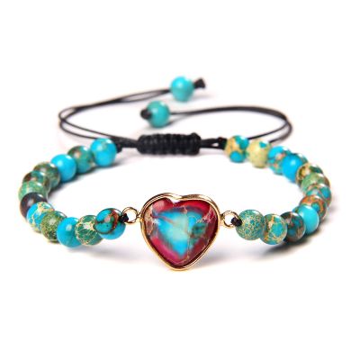 Purple Weathered Agates Bracelet Heart Crystal Woven Handmade Rope Bracelets for Women Men Jewelry,Imperial Stone,Adjustable