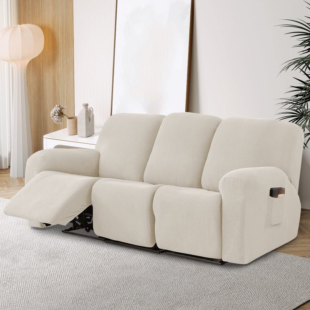 1/2/3 Seater Stretch Recliner Sofa Cover Jacquard Recliner Sofa Cover Thicken Spandex Sofa Cover with Elastic Bottom Furniture Protector Jacquard Highly Elastic Washable Anti-Slip Four Seasons ( Color