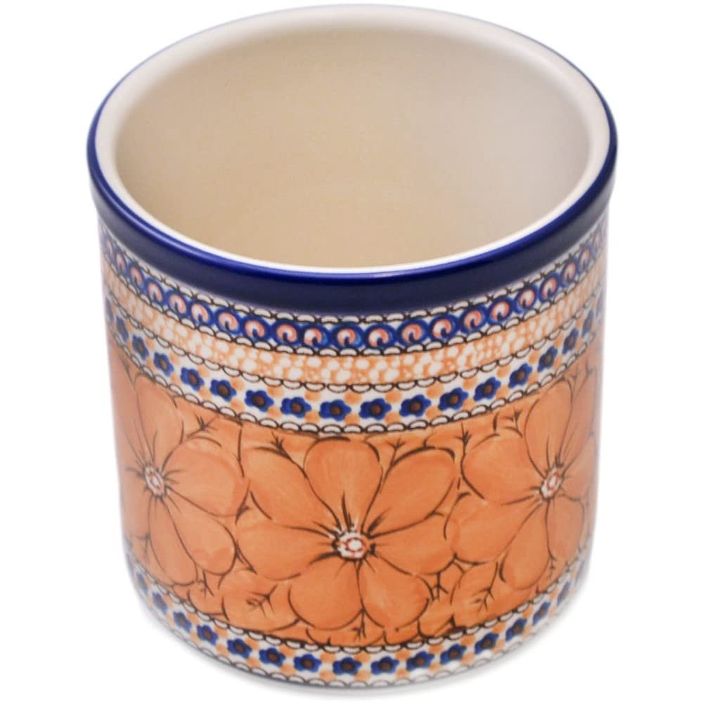 Polmedia Polish Pottery Utensil Jar UNIKAT - Marigold Dreams Pattern Handmade in Boleslawiec Poland by Ceramika Artystyczna + Certificate of Authenticity