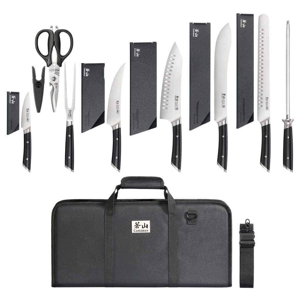 Cangshan HELENA Series German Steel Forged BBQ Knife Set (Black, 9-Piece Bag Set)