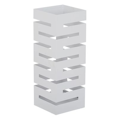 Fodalob Umbrella Stand, Metal Freestanding Square Metal Umbrella Holder Rack for Home Office Entryway with Water Tray and Hooks, Holds Umbrellas Canes Walking Stick, White