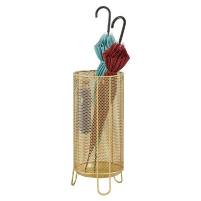 Fodalob Metal Umbrella Holder,Large-Capacity Umbrella Stand Rack for Office Home Decor with Drip Tray and Hooks, Umbrella Rack for Walking Sticks Canes (Color : Gold, Size : 26x26x54cm)