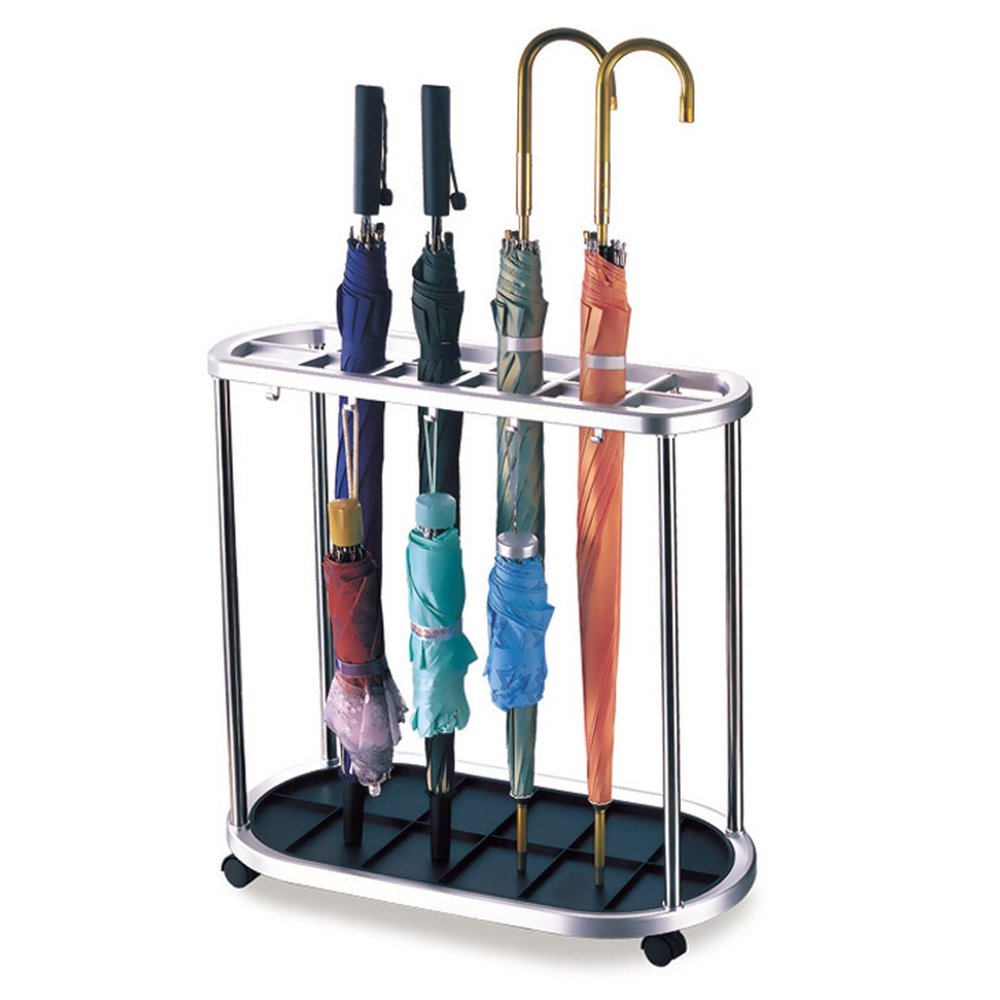 Fodalob Silver Umbrella Stand with Universal Wheel, Engineering Plastic Large Capacity Umbrella Bucket for Sticks and Folding Umbrellas, Commercial Freestanding Umbrella Holder (Size : 12 Holes)