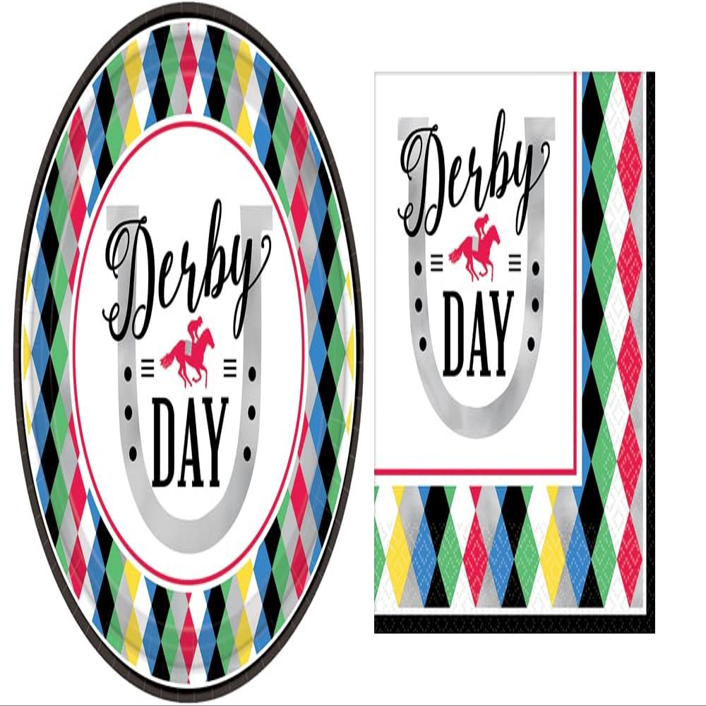 CV Party Bundles Ultimate Derby Day Celebration Kit for 16 Guests - Complete with Napkins, Plates, includes a Maze Game Activity Card from ClassicVariety