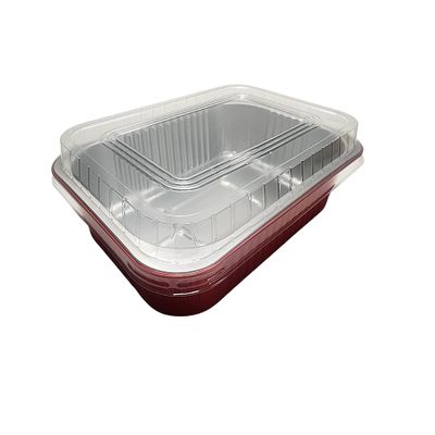 KitchenDance Disposable Aluminum Colored Baking Entree Nonstick Foil Pan Set with Lid - 8 x 5 Inches Heavy Rectangular Aluminum Cake Pans Perfect for Cakes and Casseroles, #A67P (25 Pack, Red)