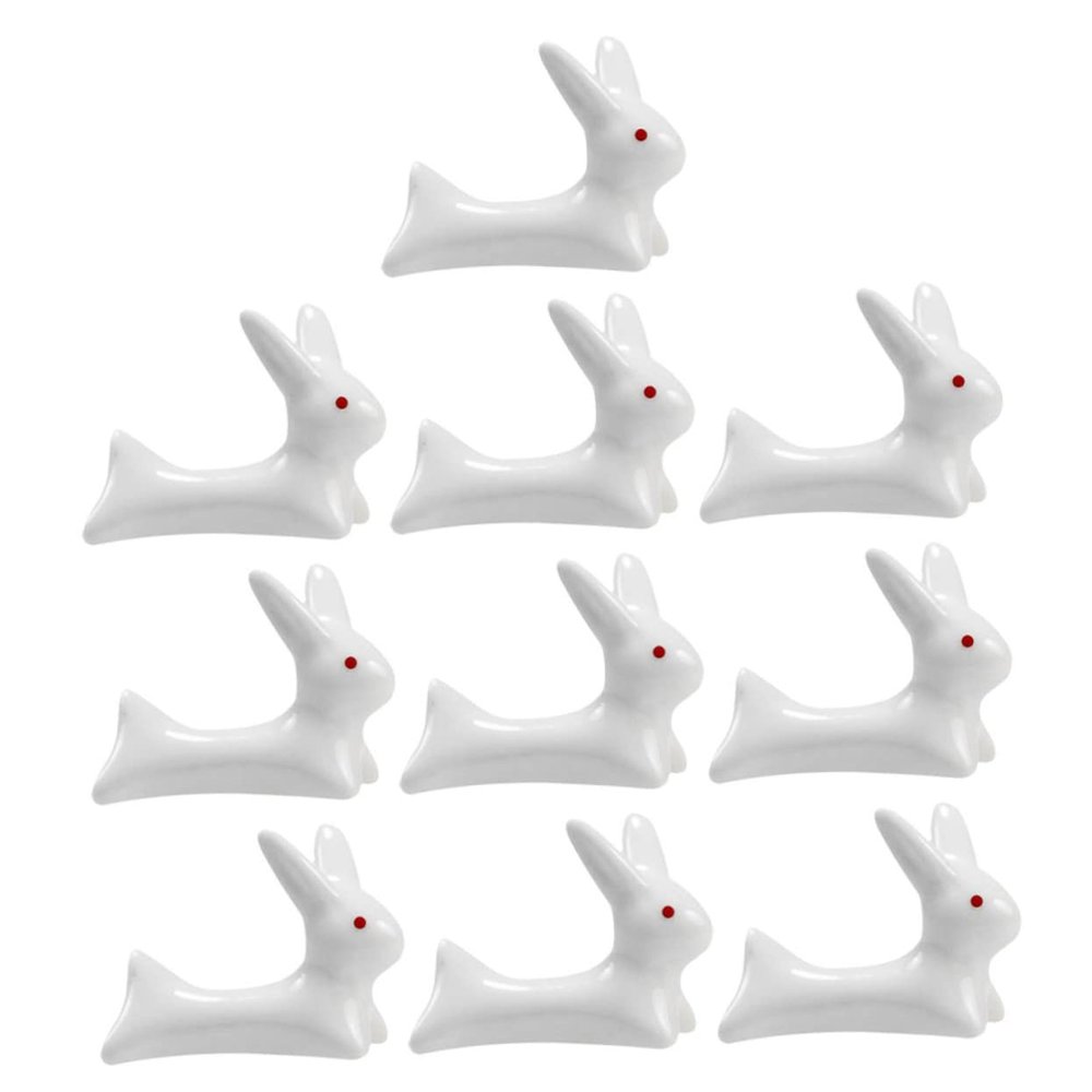 CIYODO 10Pcs Cartoon Ceramic Bunny Tableware Holder Cute Chopsticks Rest Stylish Rabbit Shape Design for Dining Portable Ink Brush Rack for Study Room Present