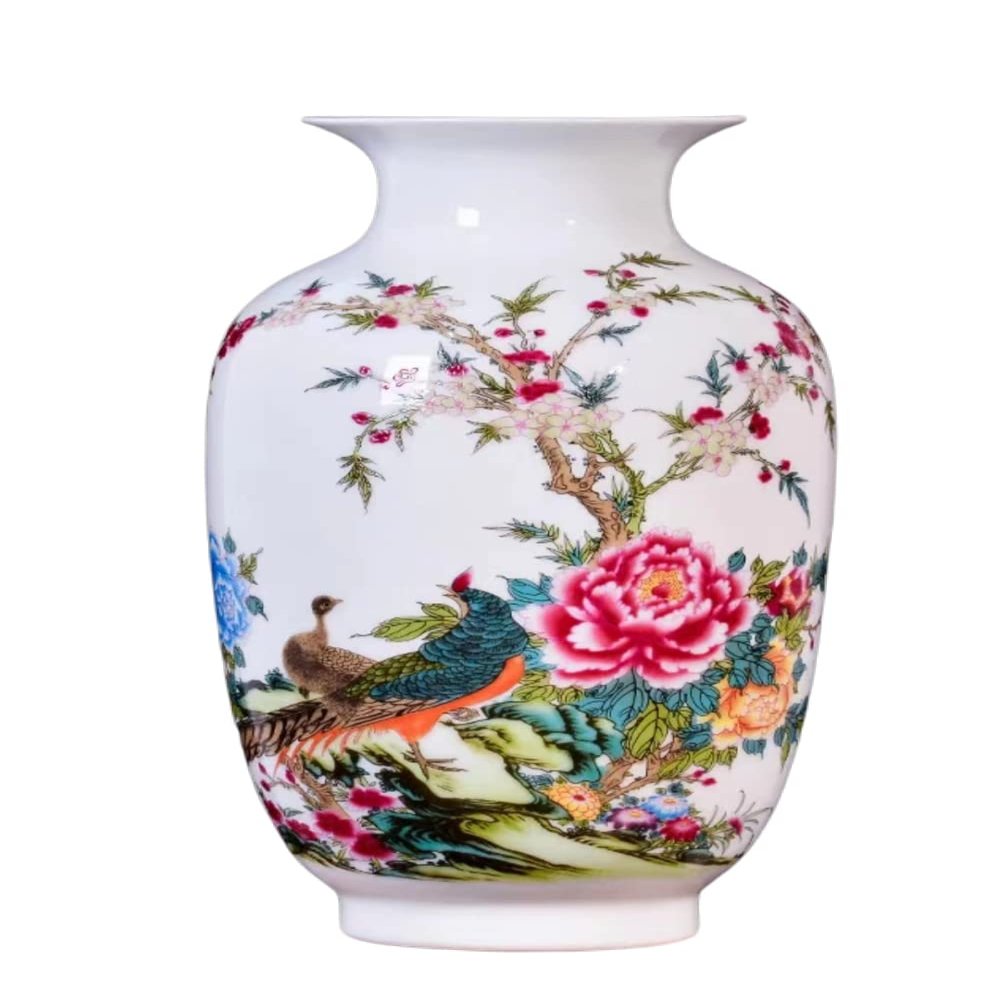 AMITVA Chinese Classic Traditional Antique Jingdezhen Chinese Porcelain Flower Vase for Home Office Decor Decorative Vase -B:high 22 CM