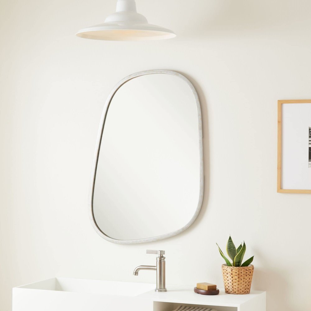Signature Hardware 484231 Amburgey 33-3/4" x 33-3/4" Asymmetrical Framed Bathroom Mirror - Antique Silver
