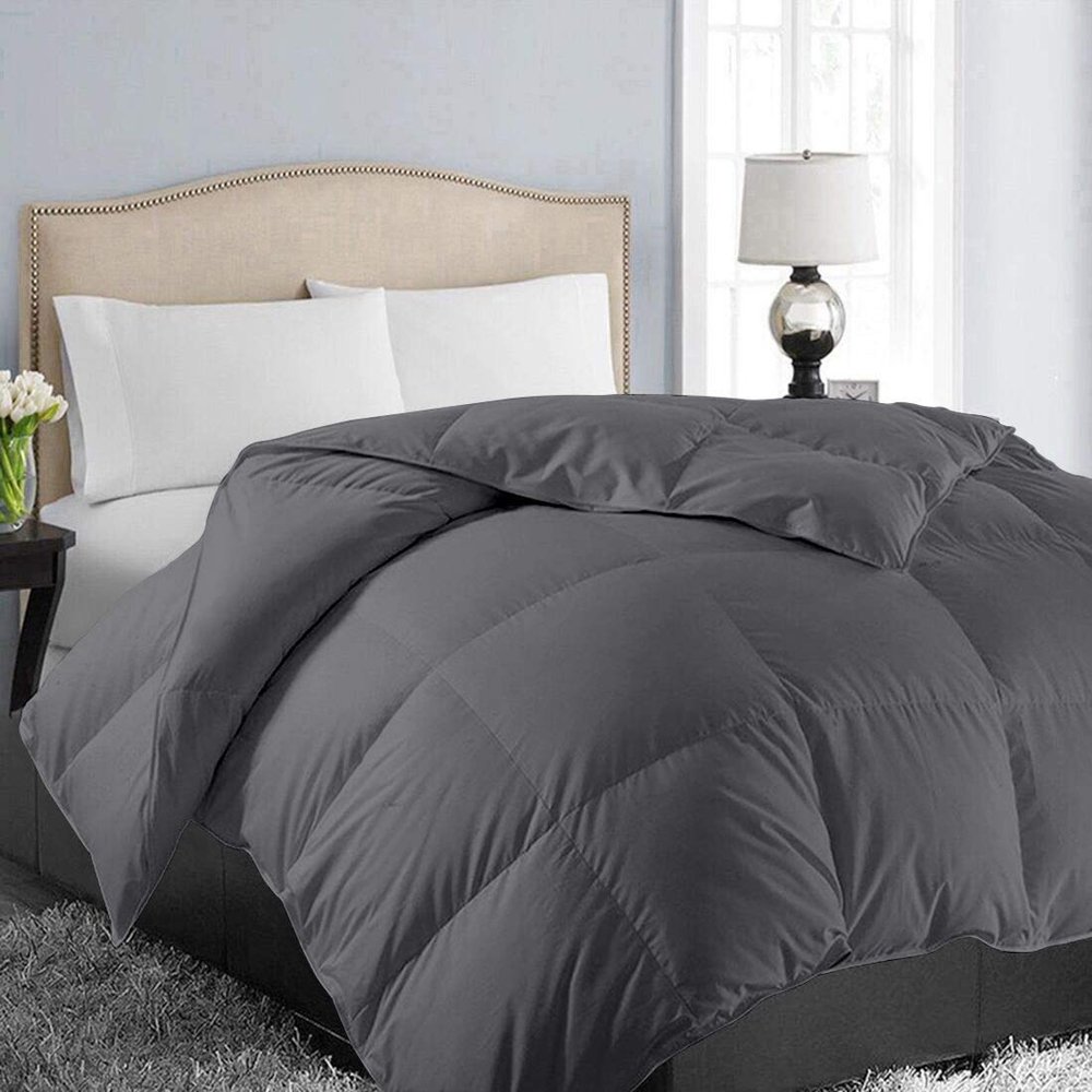 AHJ Beddings Comforter Set 7 Piece Bed in a Bag with 500GSM Comforter and 30 inch Deep Pocket Sheet Set - 600 Thread Counts, 100% Egyptian Cotton - Full Size, Elephant Grey Solid