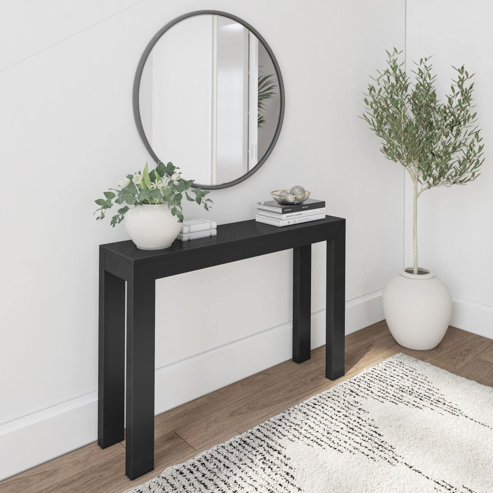 Plank+Beam Modern Solid Wood Console Table, 46 Inch, Sofa Table, Narrow Entryway Table for Hallway, Behind The Couch, Living Room, Foyer, Easy Assembly, Black