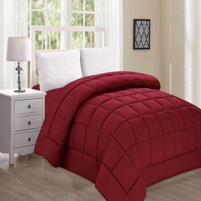 AHJ Beddings Comforter Set 7 Piece Bed in a Bag with 500GSM Comforter and 26 inch Deep Pocket Sheet Set - 600 Thread Counts, 100% Egyptian Cotton - RV/Short Queen Size, Burgundy Solid