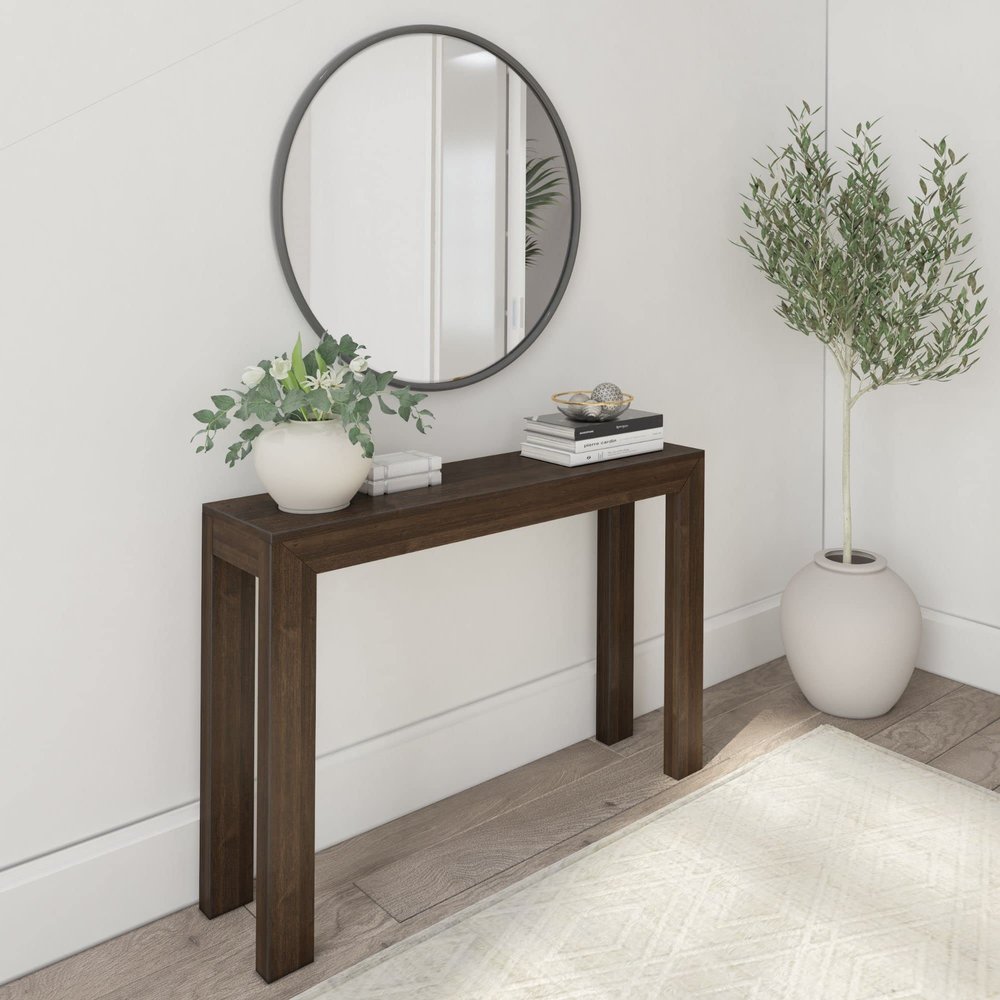 Plank+Beam Modern Solid Wood Console Table, 46 Inch, Sofa Table, Narrow Entryway Table for Hallway, Behind The Couch, Living Room, Foyer, Easy Assembly, Walnut