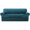 GAMUKAI Velvet T-Cushion Sofa Cover 4-Piece Set  Stretchable Sofa Slipcover for 3-Seater Couches, Includes 3 T-Cushion Covers  Soft Furniture Protector (Teal, Sofa) view 1