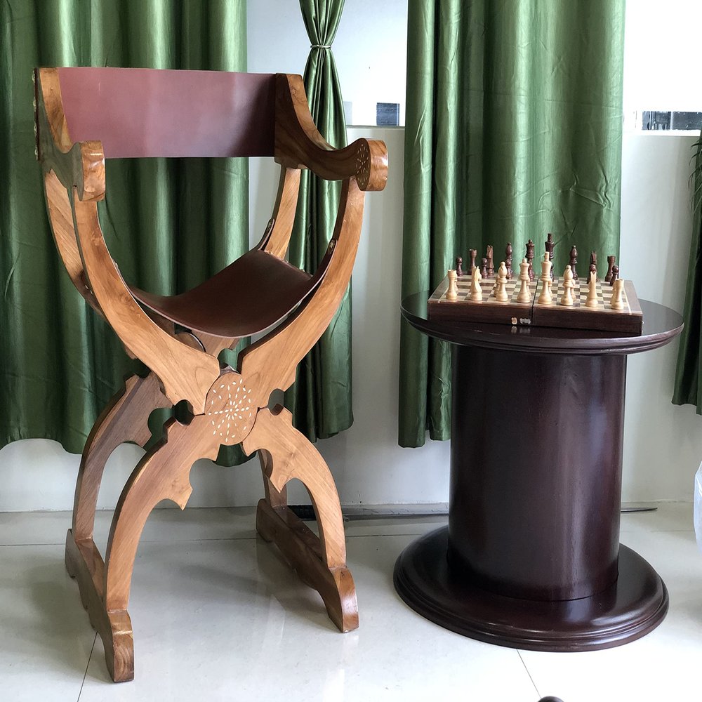 ARTIZANSTORE Antique Medieval Savonarola Arm Chair Home and Office Decor Wooden Furniture