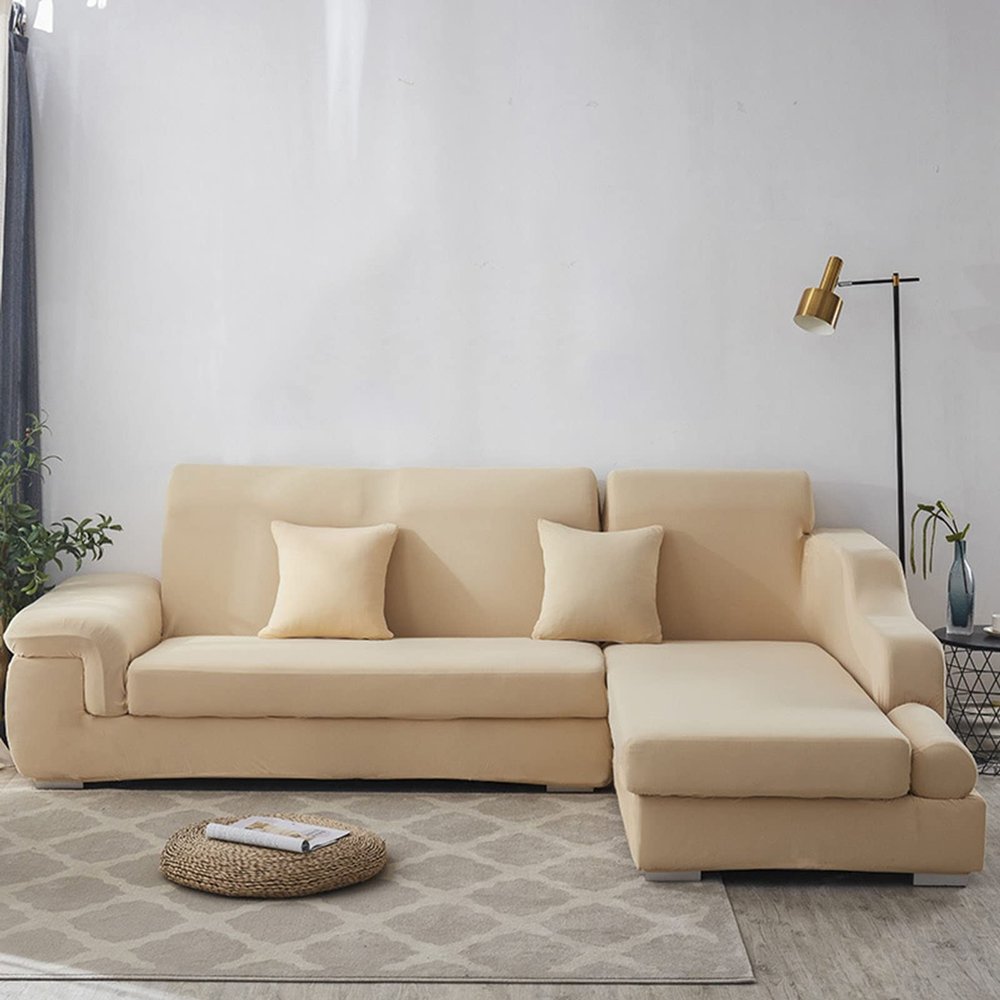 MIPOPS Sofa Slipcover, Waterproof Jacquard Sofa Covers 1/2/3/4 Seats Solid Couch Cover L Shaped Sofa Cover Protector Bench Covers(E,4 SEAT (235-300CM))