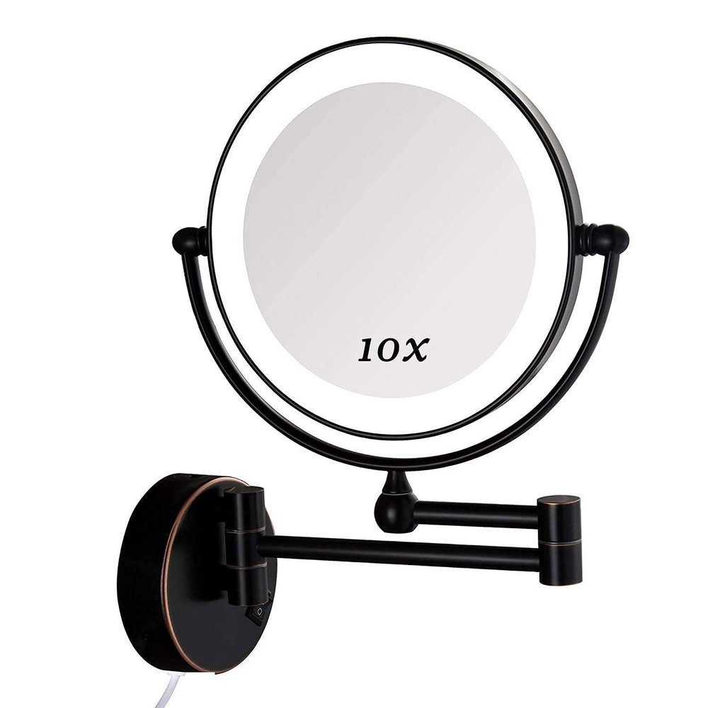 Household Bathroom Mirror Mirror Wall Mounted, Round Makeup Mirror 360 Rotation, Makeup, Shaving, Face Care (Color : Black)