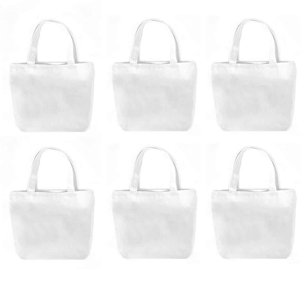 Pertion 6 Pack Small Canvas Tote Bags, 9 x 8 x 4 inches Cute Bags with Handles Reusable Sturdy Little Gift Bags for Small Items (White)