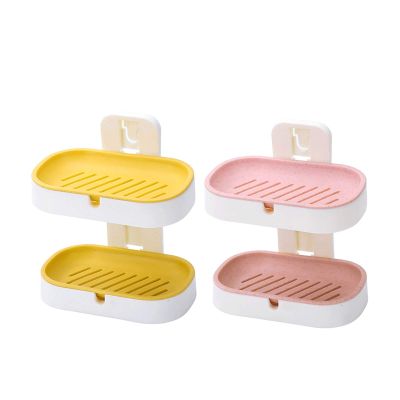 Bar Soap Dish/Soap Saver Double-layer Soap Dish Creative Suction Cup Wall-mounted, Bathroom Soap Box Can Be Wall-mounted or Placed on the Countertop Soap Dishes/Soap Holder ( Color : Yellow+Pink )