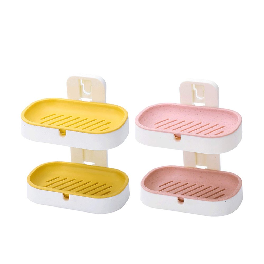 Bar Soap Dish/Soap Saver Double-layer Soap Dish Creative Suction Cup Wall-mounted, Bathroom Soap Box Can Be Wall-mounted or Placed on the Countertop Soap Dishes/Soap Holder ( Color : Yellow+Pink )