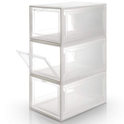 Climate Shoe Storage Box,Shoe Box Clear Plastic Stackable, with Clear Door,Shoe Organizer and Sneaker Display (White)