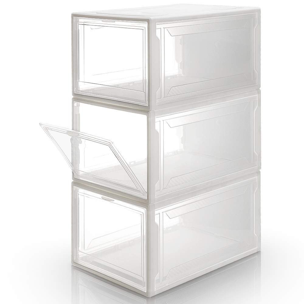 Climate Shoe Storage Box,Shoe Box Clear Plastic Stackable, with Clear Door,Shoe Organizer and Sneaker Display (White)