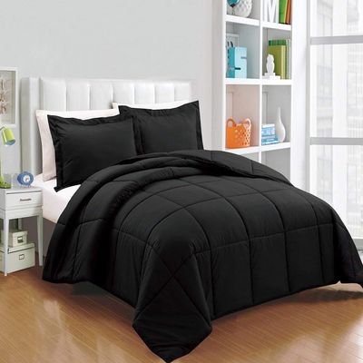 AHJ Beddings Comforter Set 7 Piece Bed in a Bag with 300GSM Comforter and 8 inch Deep Pocket Sheet Set - 600 Thread Counts, 100% Egyptian Cotton - Full Size, Black Solid