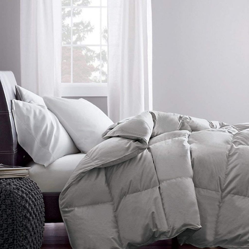 AHJ Beddings Comforter Set 7 Piece Bed in a Bag with 300GSM Comforter and 15 inch Deep Pocket Sheet Set - 600 Thread Counts, 100% Egyptian Cotton - Twin-XL Size, Silver Grey Solid