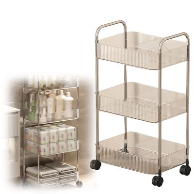 3-Tier Acrylic Bar Cart, Storage Rolling Cart with Wheels, Multi-Layer Storage, 40x29x70cm, Stainless Steel Handle, Crevice Storage, Can Place Toiletries, Cosmetics, Beverages