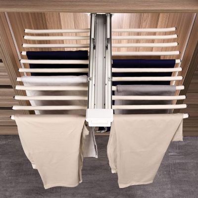 Adjustable Clothing Organizer Holder - Sliding Wardrobe Closet Rod, 22 Arms Extendable Pants Holder Steel Sliding Pants Hanger Bar For Closet Organizers, Jeans Clothes Trousers Rack ( Color : Beige )