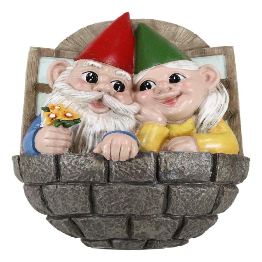 Ebros Gift Whimsical Mr and Mrs Dwarf Gnome Couple by Window Ledge Balcony Wall Decor Plaque 'Gnome' Place Like Home Figurine Fantasy Gnomes Fairy Garden Home Decor