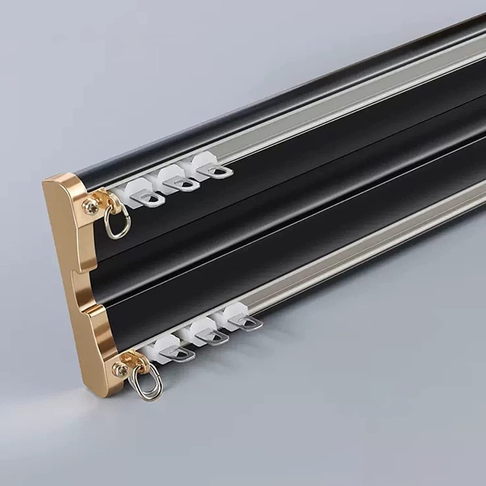 Ceiling Curtain Track Hospital Curtain RV Curtain Double Curtain Track Ceiling Mount with Screw Kit, Heavy Duty Drapery Rail System for Living Room/Bay Window/Indoor Balcony, Gold/Pink/White/Gray/Blac