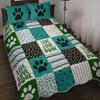 Dog Shape Pattern Beige Quilt - Live Love Bark Quilt Dog Bedding Set Full Queen King (Teal Green) view 1
