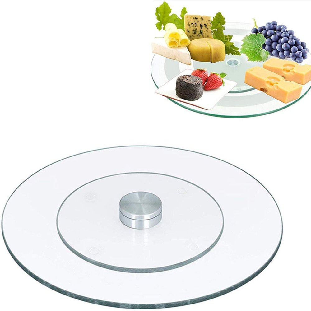 Glass lazy susan Rotating Serving Plate,Round turntable tray, dessert cake stand,Transparent (Size : 90cm/35in)