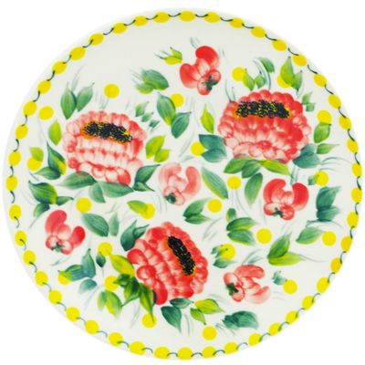 Polmedia Polish Pottery Lunch Plate UNIKAT - Sunshine Peony Pattern Handmade in Boleslawiec Poland + Certificate of Authenticity